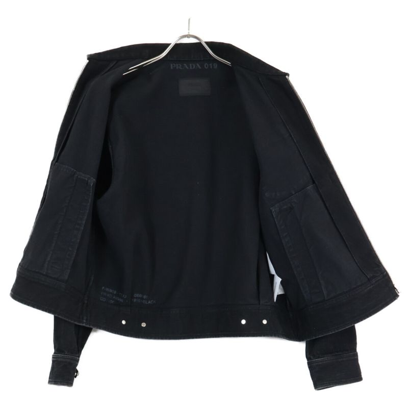 Prada Triangle Logo Zip Up Denim Jacket ) Black
