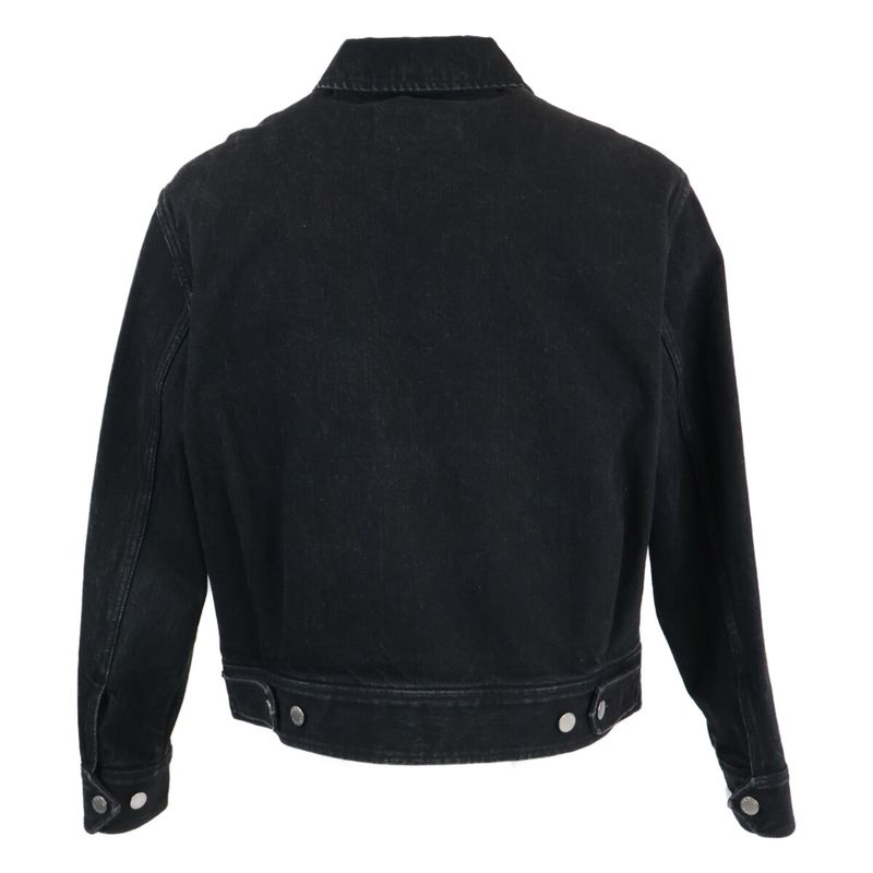 Prada Triangle Logo Zip Up Denim Jacket ) Black