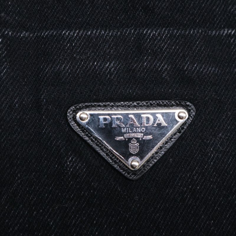 Prada Triangle Logo Zip Up Denim Jacket ) Black