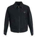 Prada Triangle Logo Zip Up Denim Jacket ) Black