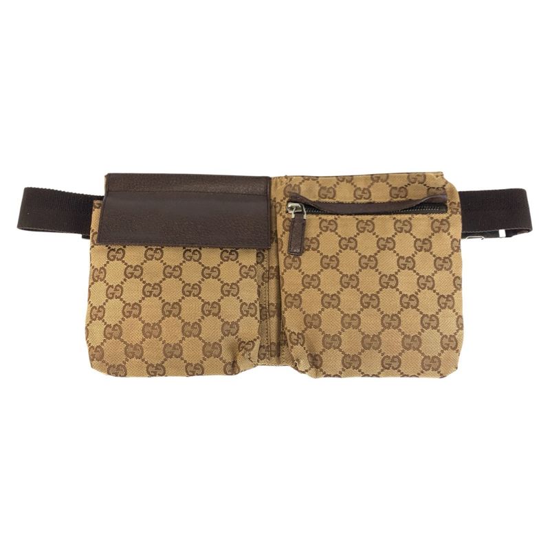 Gucci Beige Brown Silver GG Canvas Leather Belt Bag