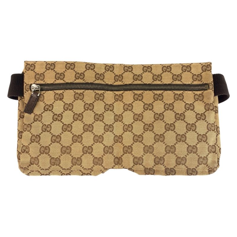 Gucci Beige Brown Silver GG Canvas Leather Belt Bag
