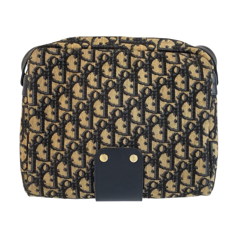 Dior Trotter Navy Beige Canvas Leather Shoulder Bag Navybeige