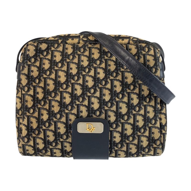 Dior Trotter Navy Beige Canvas Leather Shoulder Bag Navybeige