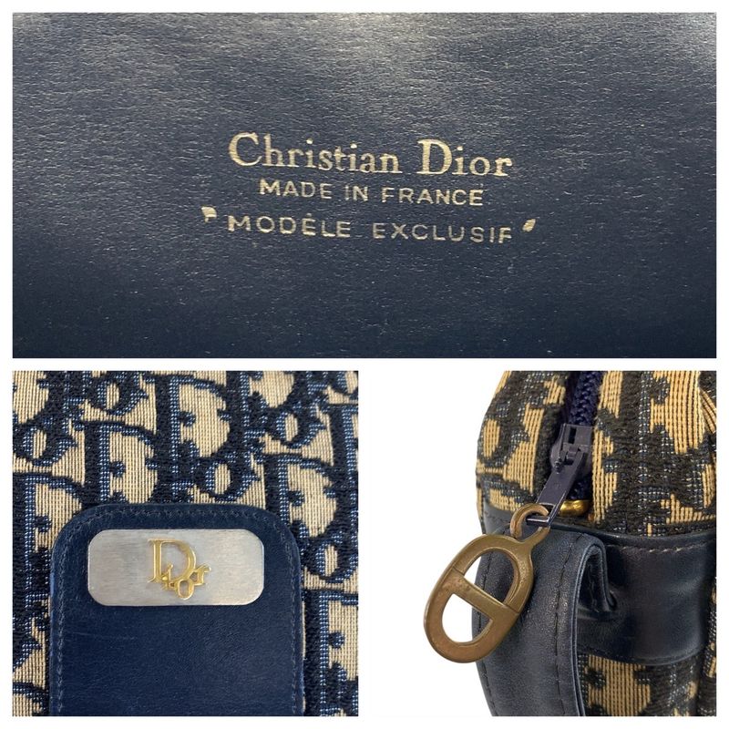 Dior Trotter Navy Beige Canvas Leather Shoulder Bag Navybeige