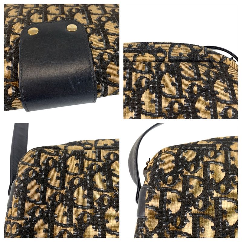 Dior Trotter Navy Beige Canvas Leather Shoulder Bag Navybeige