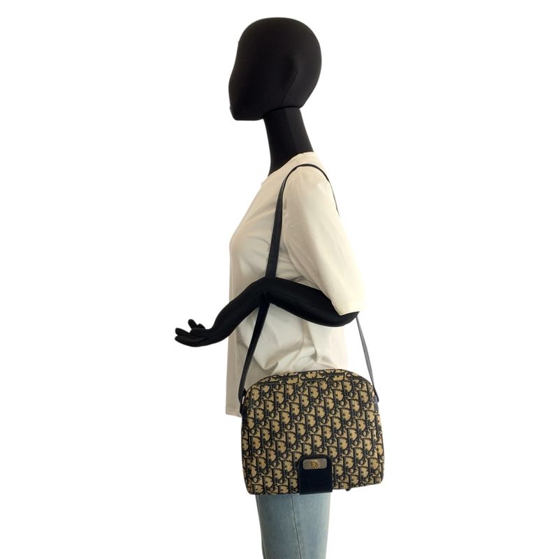 Dior Trotter Navy Beige Canvas Leather Shoulder Bag Navybeige