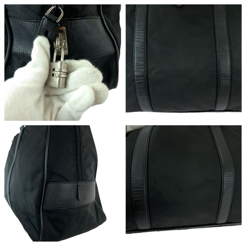 Prada Tessuto Saffiano Black Nylon Leather Boston Bag Tote
