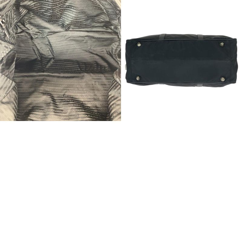 Prada Tessuto Saffiano Black Nylon Leather Boston Bag Tote