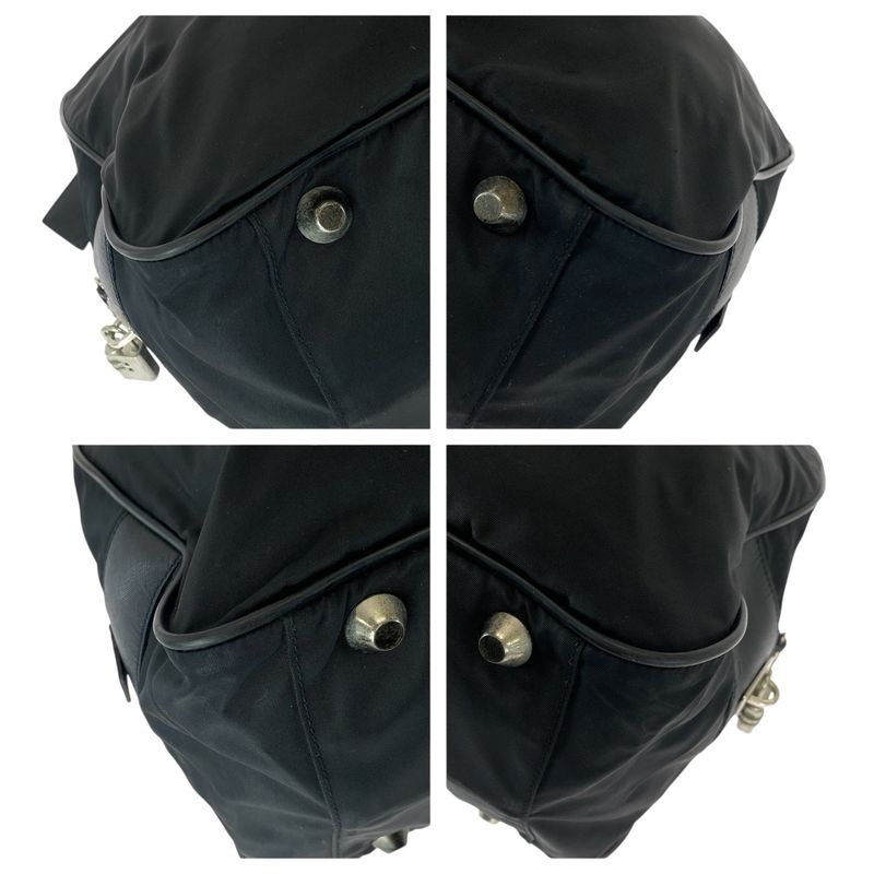 Prada Tessuto Saffiano Black Nylon Leather Boston Bag Tote