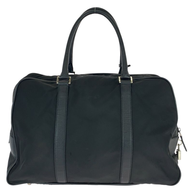 Prada Tessuto Saffiano Black Nylon Leather Boston Bag Tote