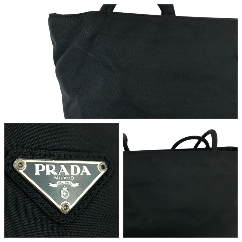 Prada Tessuto Black Silver Nylon Shoulder Bag Tote