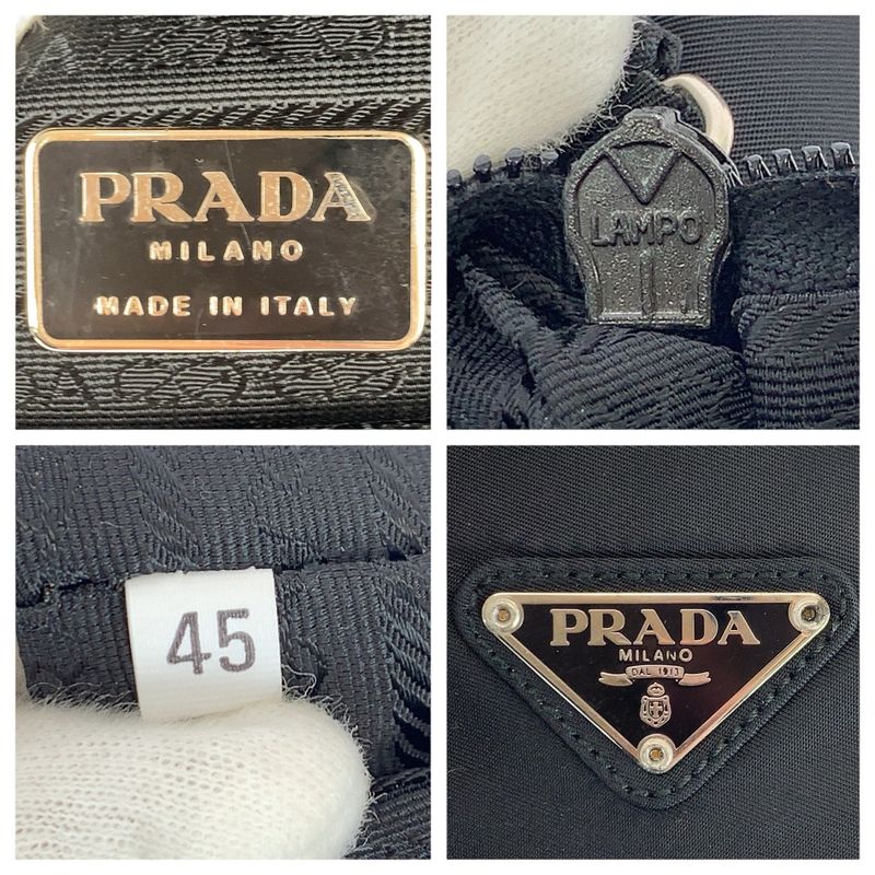 Prada Tessuto Black Silver Nylon Shoulder Bag Tote