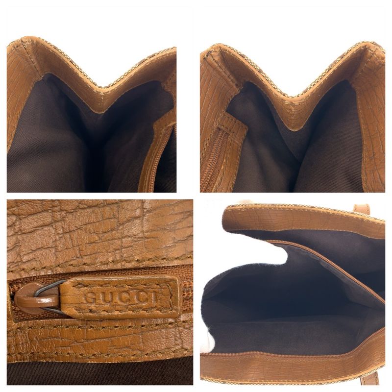 Gucci Bamboo Beige Camel GG Canvas Leather Tote Shoulder Bag