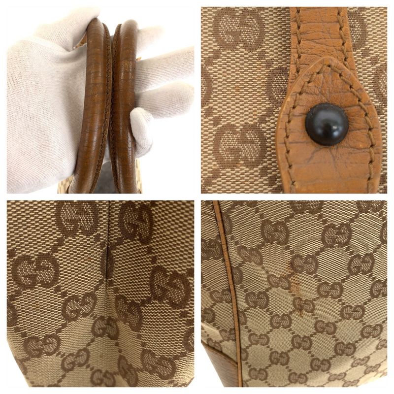 Gucci Bamboo Beige Camel GG Canvas Leather Tote Shoulder Bag