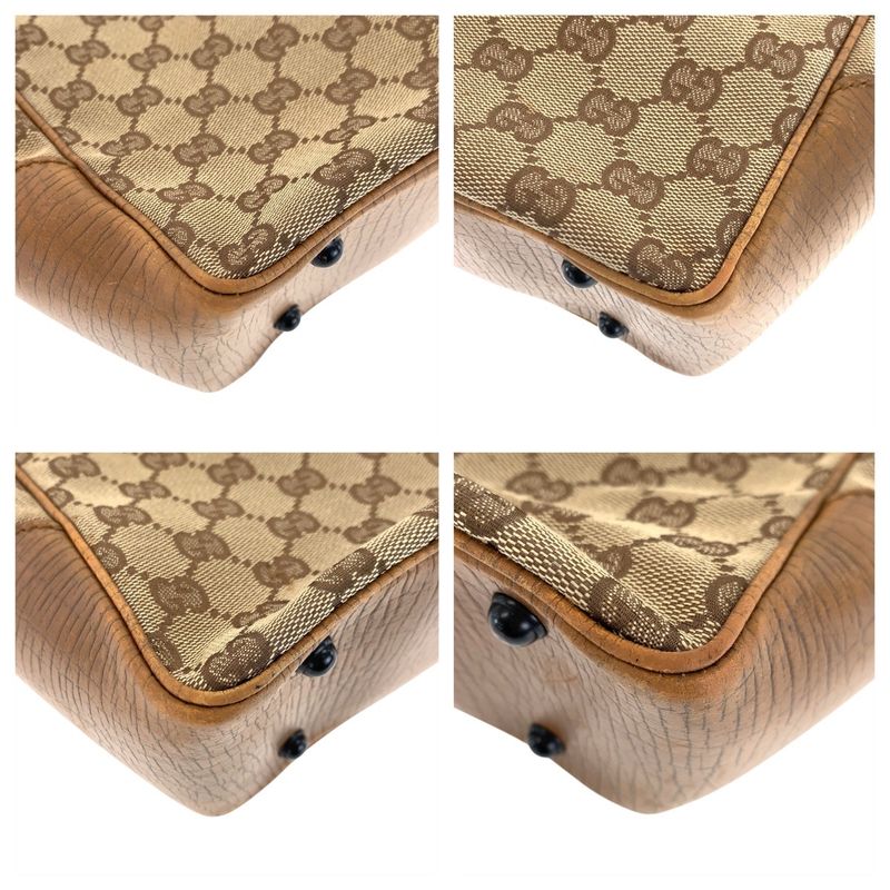 Gucci Bamboo Beige Camel GG Canvas Leather Tote Shoulder Bag