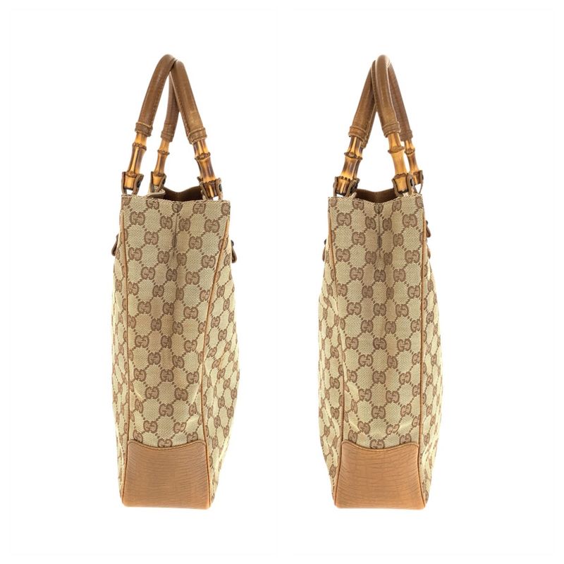Gucci Bamboo Beige Camel GG Canvas Leather Tote Shoulder Bag