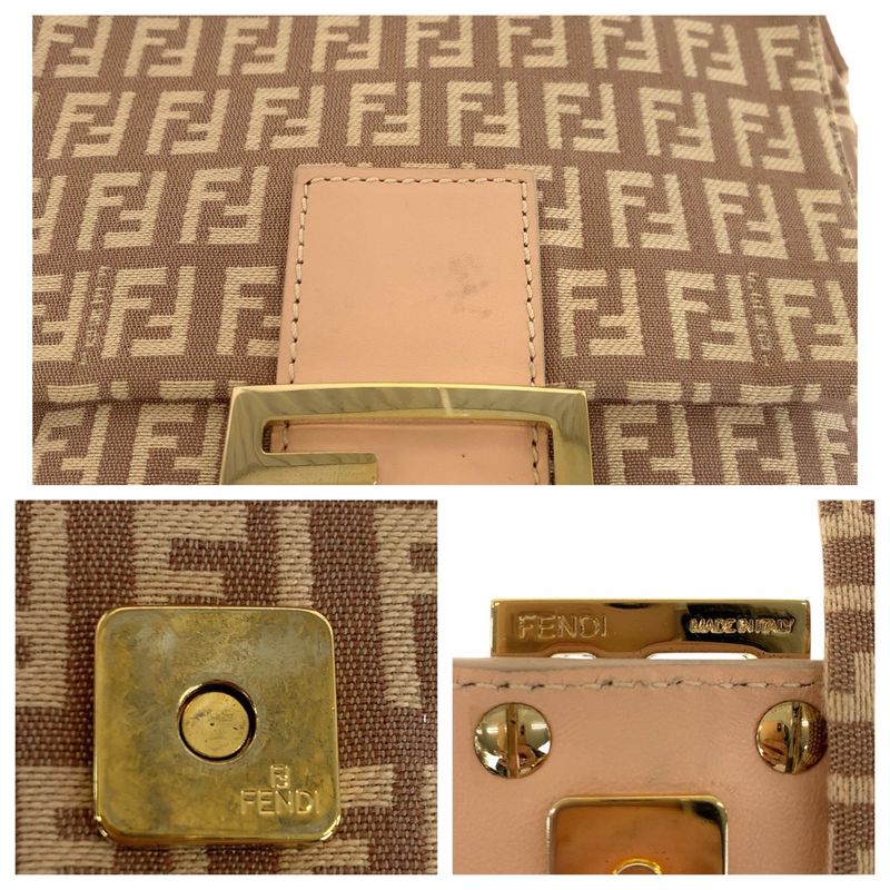 Fendi Zucchino Beige Baby Pink Gold Canvas Shoulder Bag