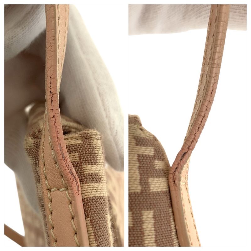 Fendi Zucchino Beige Baby Pink Gold Canvas Shoulder Bag