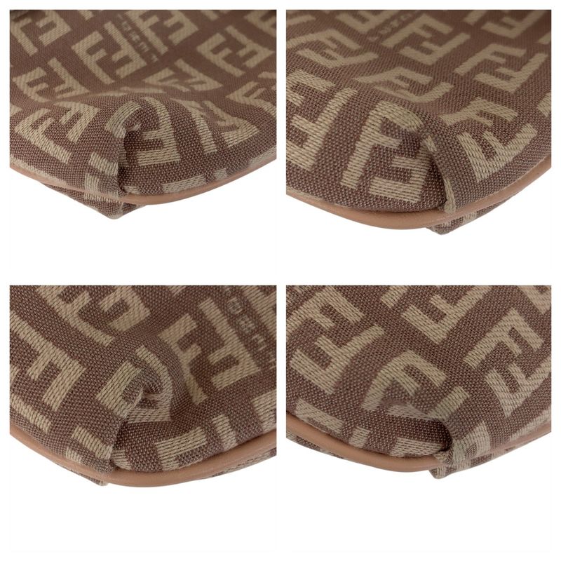 Fendi Zucchino Beige Baby Pink Gold Canvas Shoulder Bag