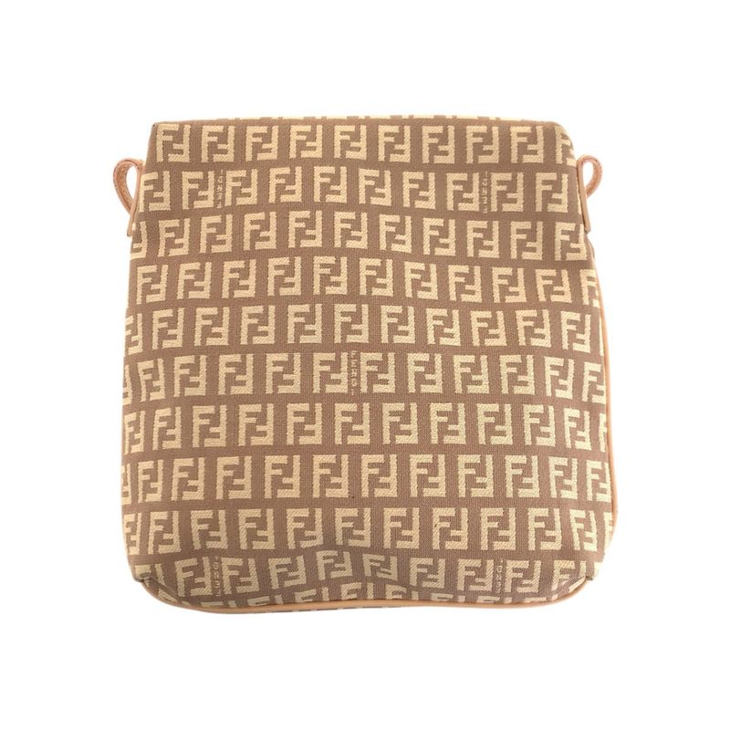 Fendi Zucchino Beige Baby Pink Gold Canvas Shoulder Bag