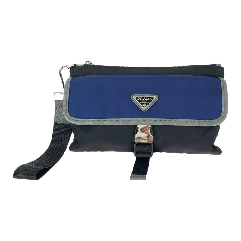 Prada Tessuto Saffiano Blue Black Silver Clutch
