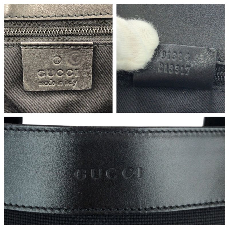 Gucci Black Silver Canvas Leather Tote Business