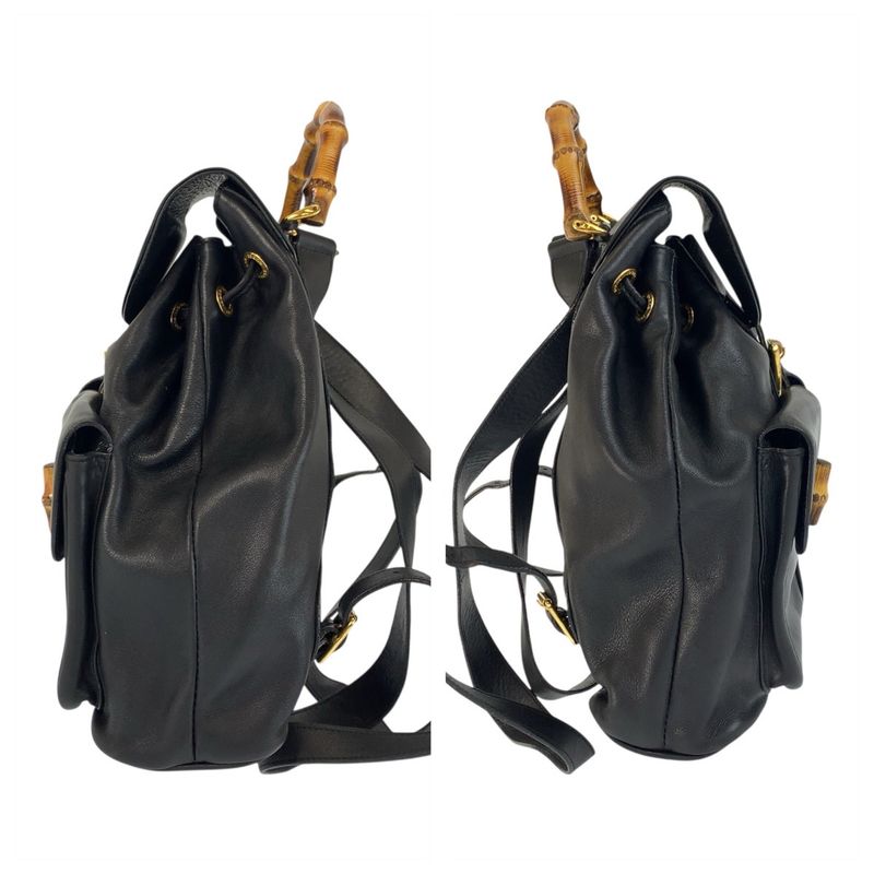 Gucci Bamboo Black Gold Leather 003 Backpack