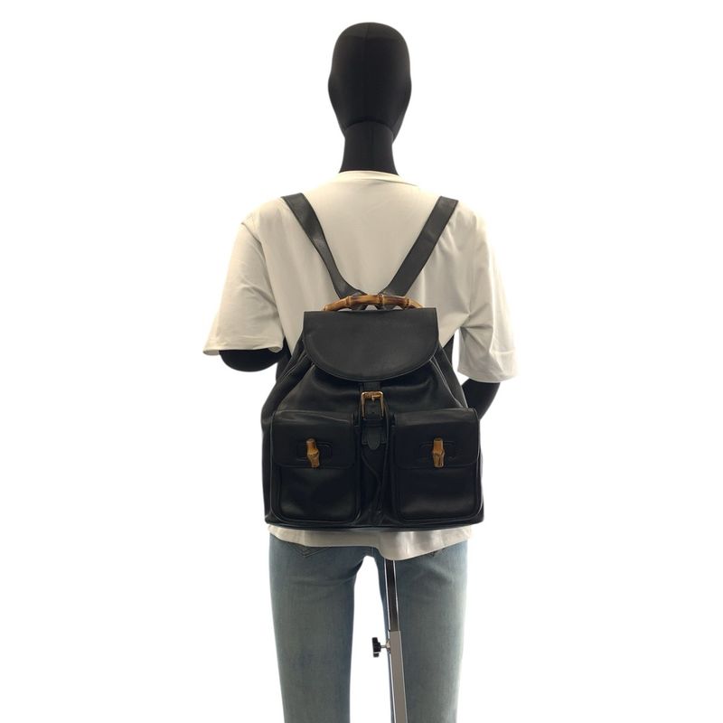 Gucci Bamboo Black Gold Leather 003 Backpack