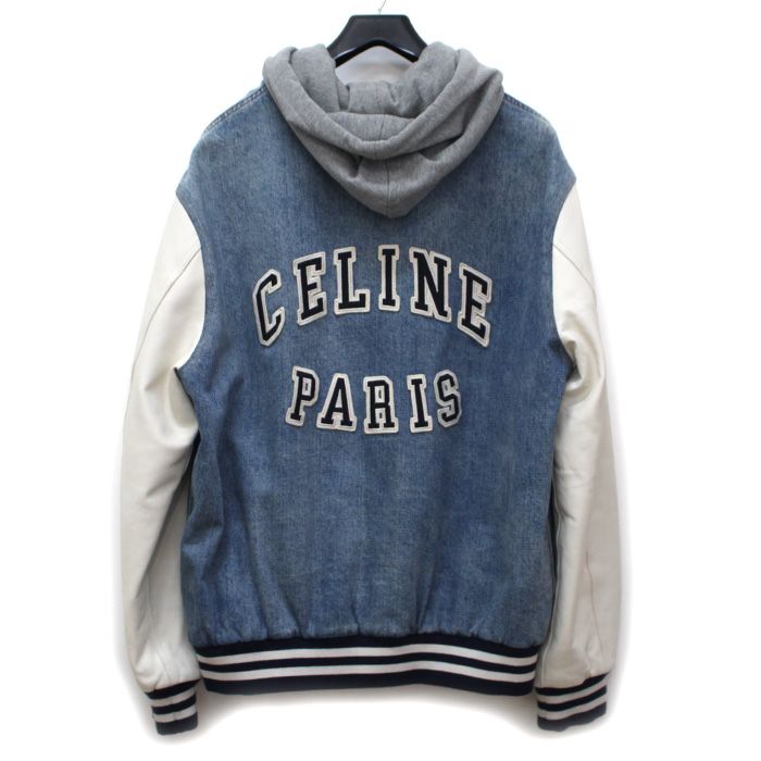 Celine Varsity Jacket Denim Blue White Gray XL