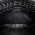 Chanel Shearling Lambskin Gold CC Logo Quilted Chain Shoulder Bag Navy