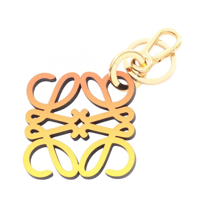 Loewe Charm Anagram Yellow Orange Leather Key Holder Yellow. Orange
