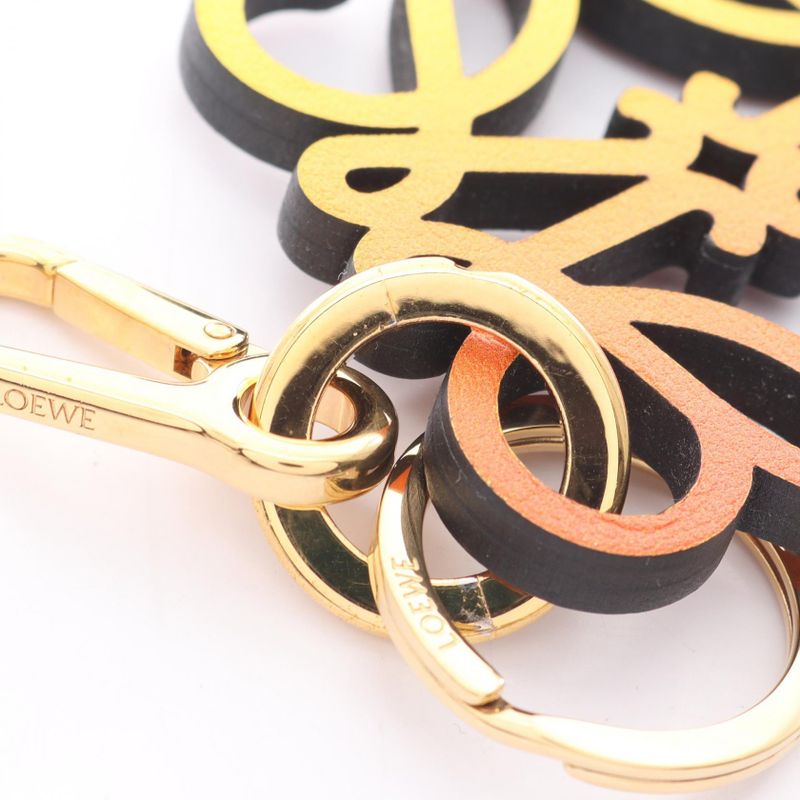 Loewe Charm Anagram Yellow Orange Leather Key Holder Yellow. Orange