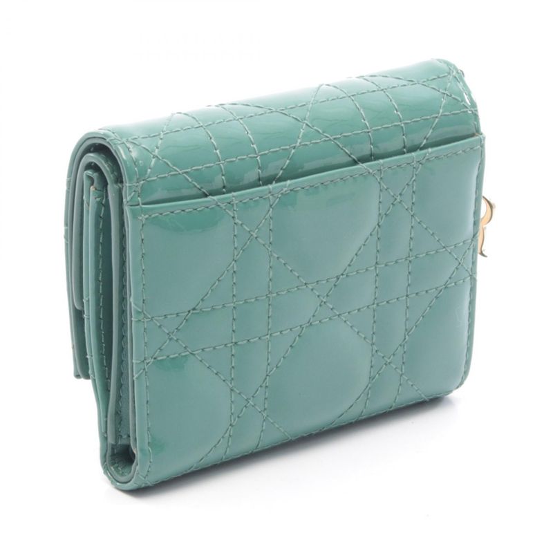 Dior Trifold Wallet Lady Dior Lotus Blue Green Patent Leather Handbag