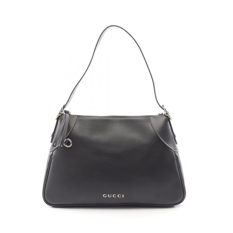 Gucci Shoulder Bag GG Emblem Black Leather