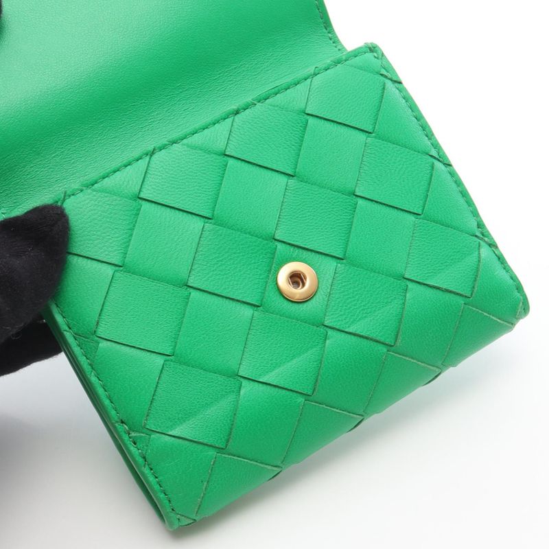 Bottega Veneta Hook Wallet Intrecciato Green Leather Bifold