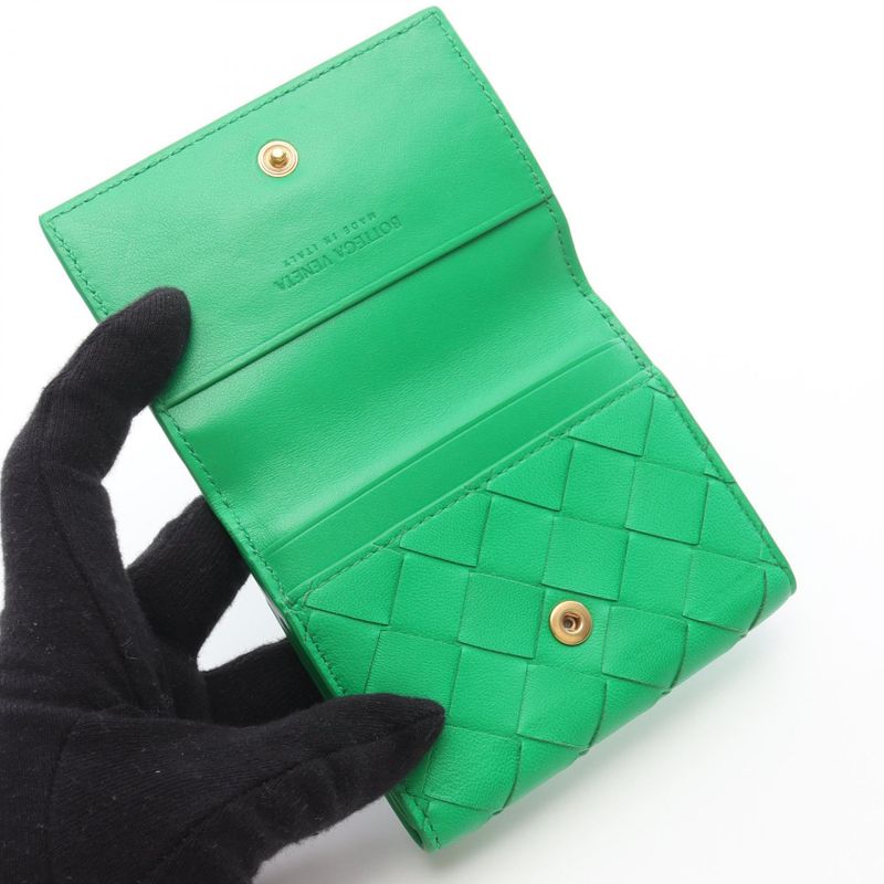 Bottega Veneta Hook Wallet Intrecciato Green Leather Bifold