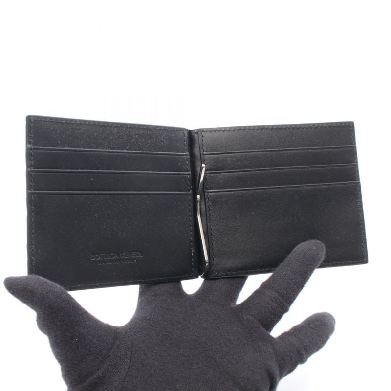 Bottega Veneta Bill Purse Intrecciato Money Clip Black Leather