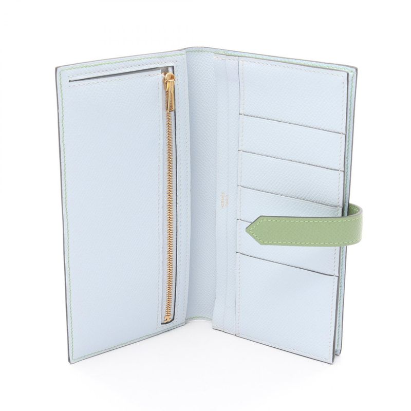 Hermes Bifold Wallet Bearn Souffle Verso Cricket Blue Brum