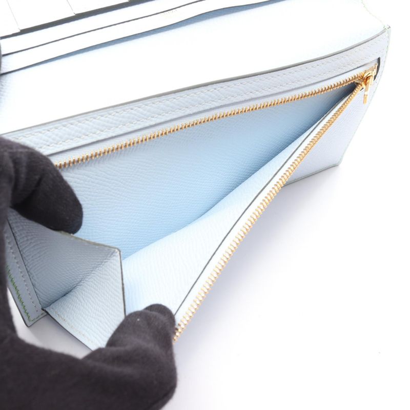 Hermes Bifold Wallet Bearn Souffle Verso Cricket Blue Brum