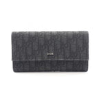 Dior Bifold Wallet Autumn Blue Jacquard Black Canvas Auction Zip Long