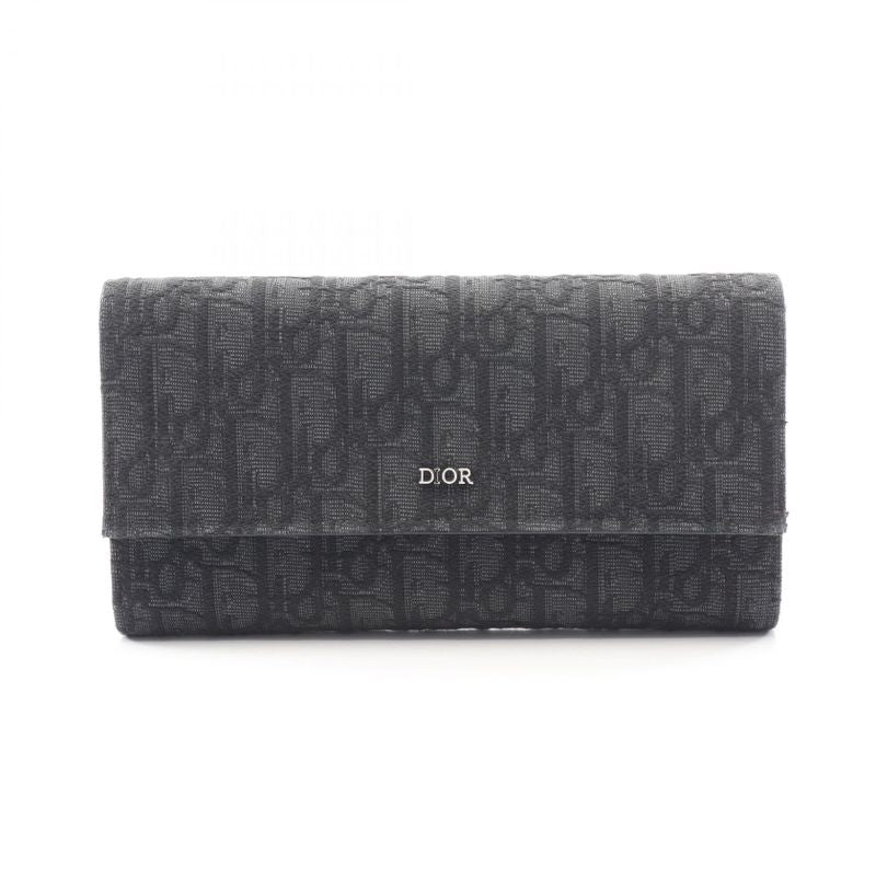 Dior Bifold Wallet Autumn Blue Jacquard Black Canvas Auction Zip Long