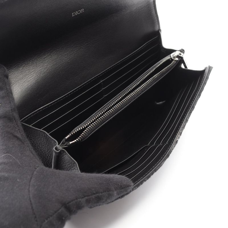 Dior Bifold Wallet Autumn Blue Jacquard Black Canvas Auction Zip Long
