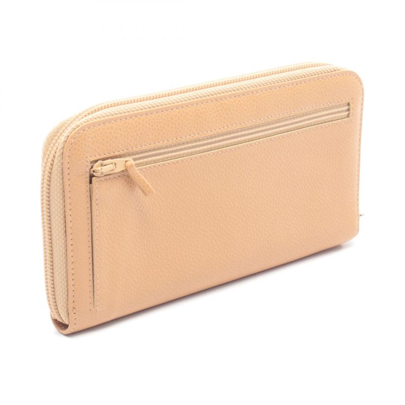 Chanel Round Wallet CC Logo Beige Calf Long