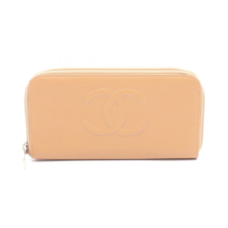Chanel Round Wallet CC Logo Beige Calf Long