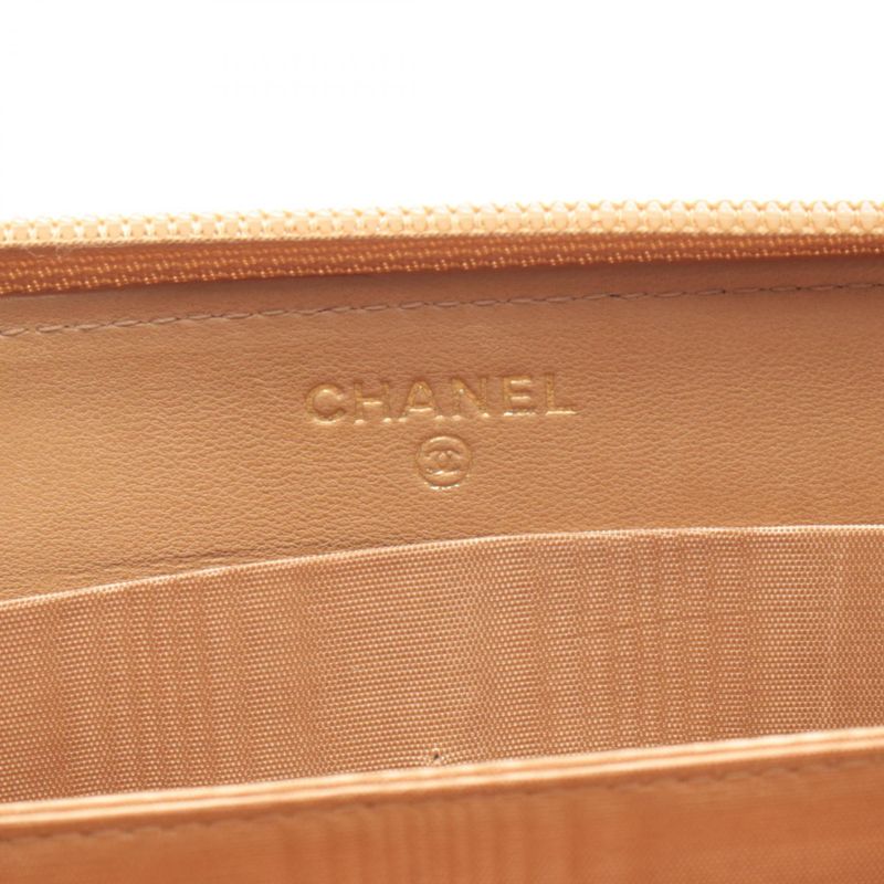 Chanel Round Wallet CC Logo Beige Calf Long