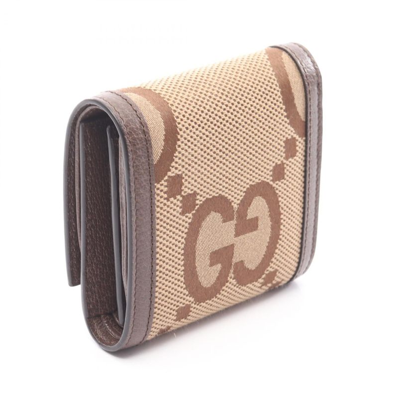 Gucci Bifold Wallet Bambu Jumbo GG Beige Dark Brown Canvas Leather