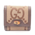 Gucci Bifold Wallet Bambu Jumbo GG Beige Dark Brown Canvas Leather