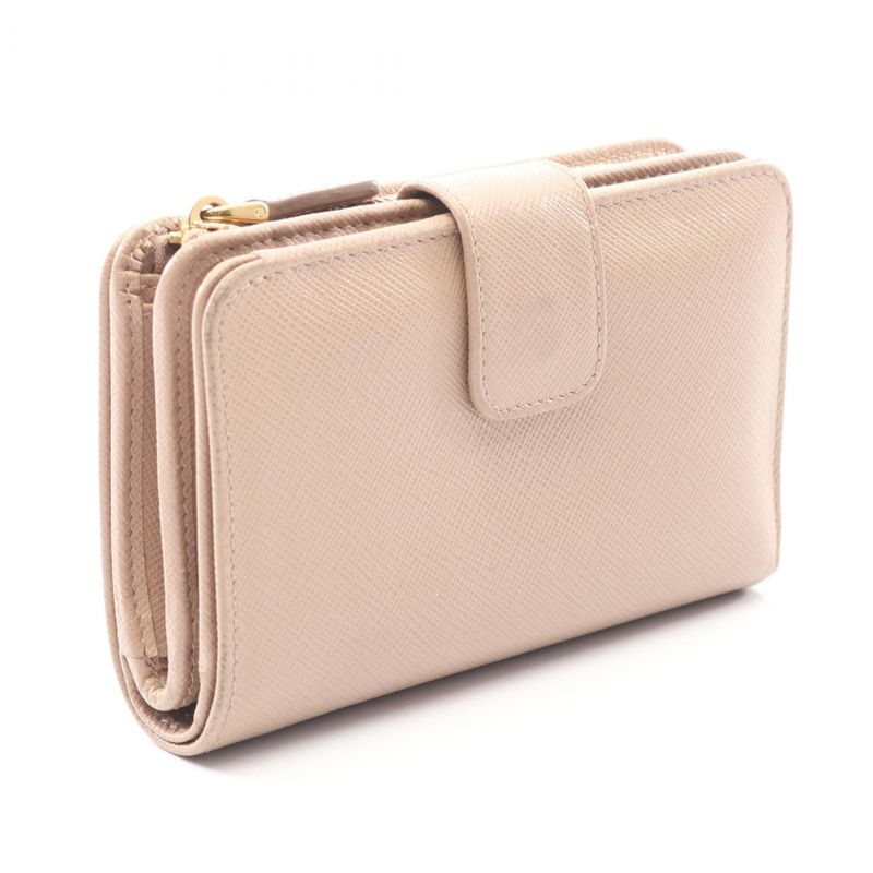 Prada Bifold Wallet Saffiano Metal Beige Leather Lshape Zip