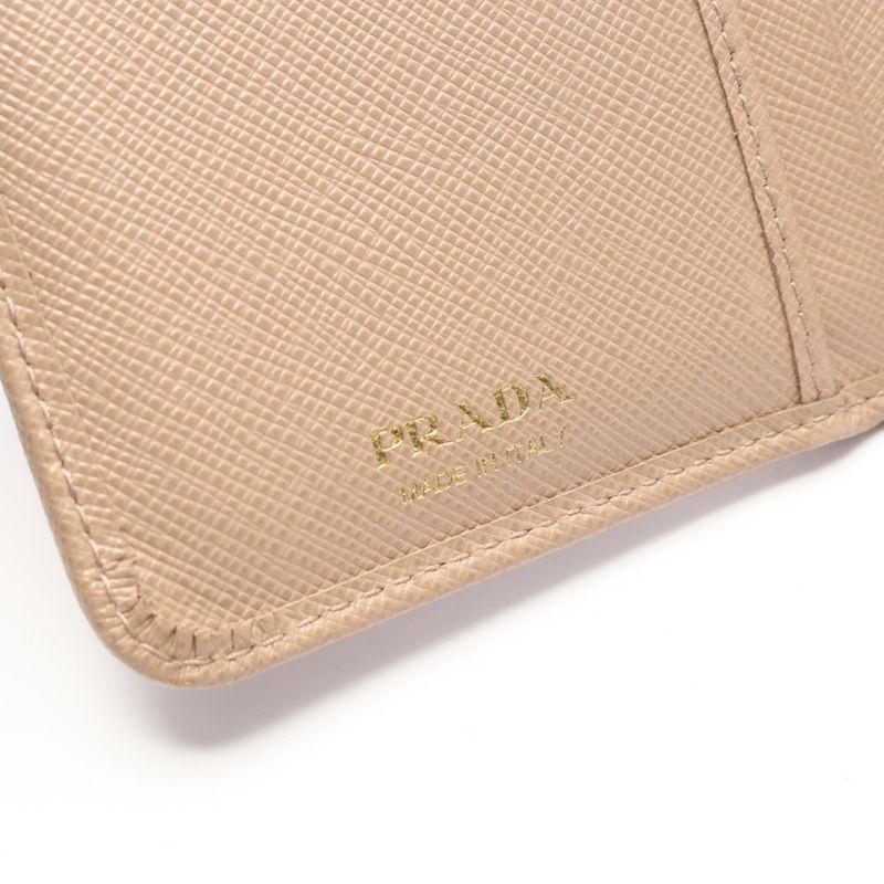Prada Bifold Wallet Saffiano Metal Beige Leather Lshape Zip